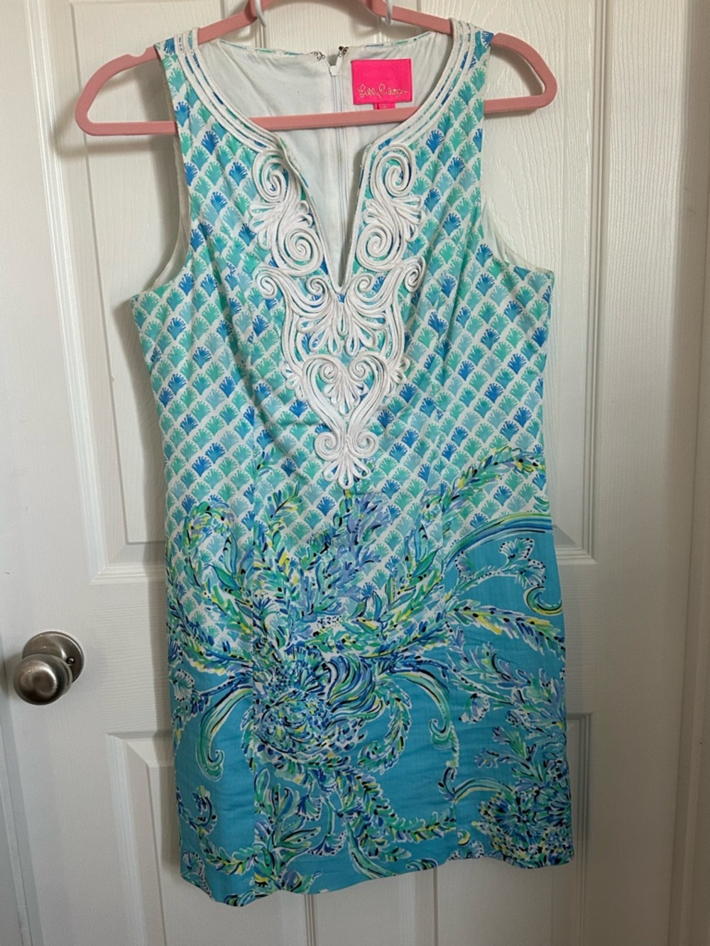 Lilly Pulitzer Aqua & Teal Embroidered V-Notch Shift Dress